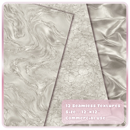 Pearlescent silver marble texture with cracked platinum metallic paper and shiny folded foil digital backgrounds