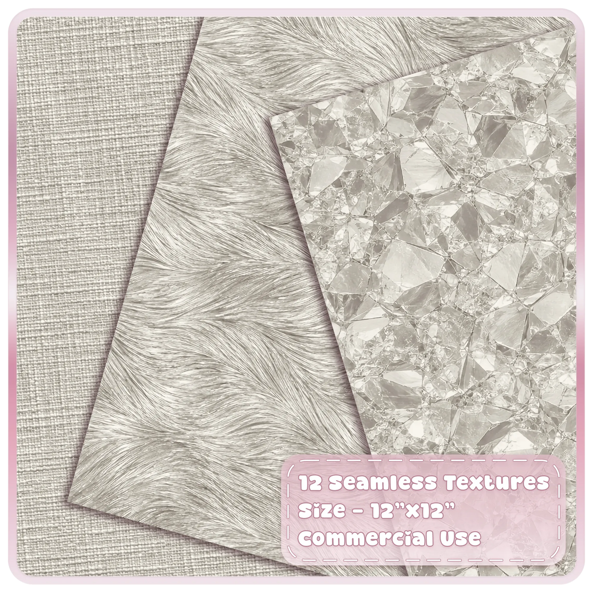 Platinum pearl metallic digital paper featuring woven linen, flowing brushed silver and reflective crystal textures