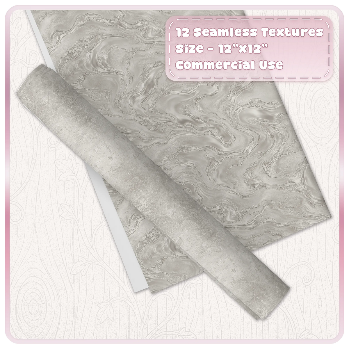 Seamless platinum pearl marble digital paper with rolled distressed silver metallic texture overlay for craft designs