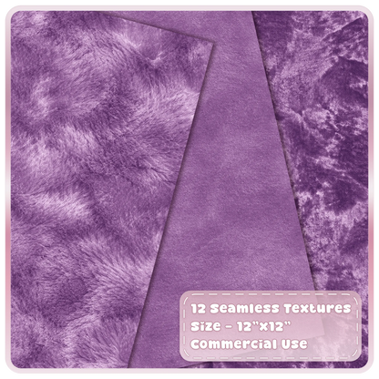Plum velvet seamless textures featuring plush brushed and crushed purple fabric digital backgrounds