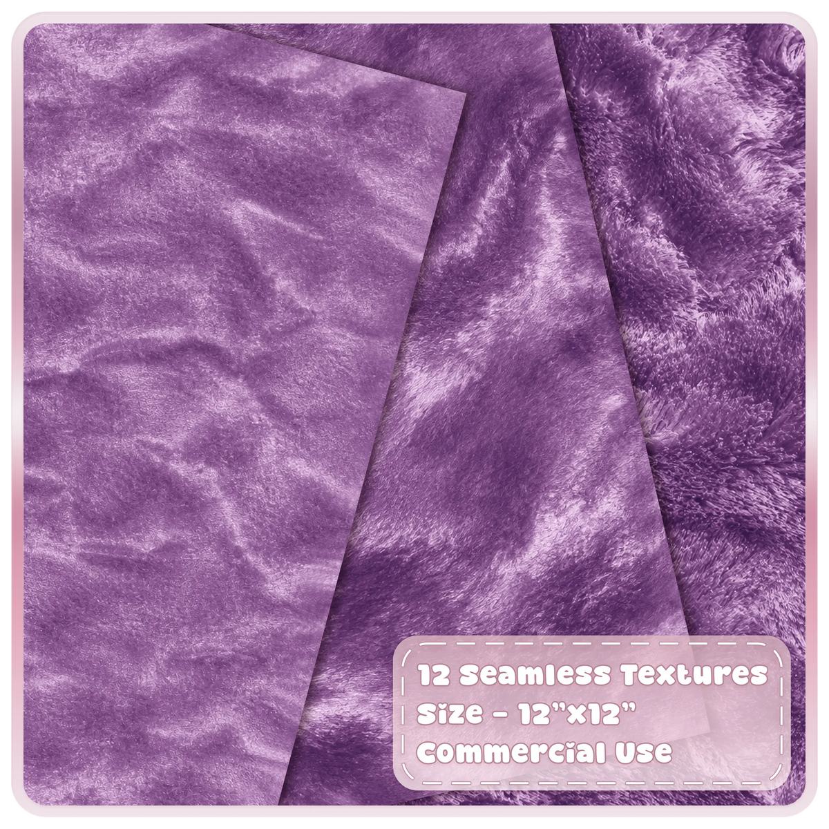 Seamless plum velvet textures and overlays with soft plush crushed and shimmering purple fabric finishes