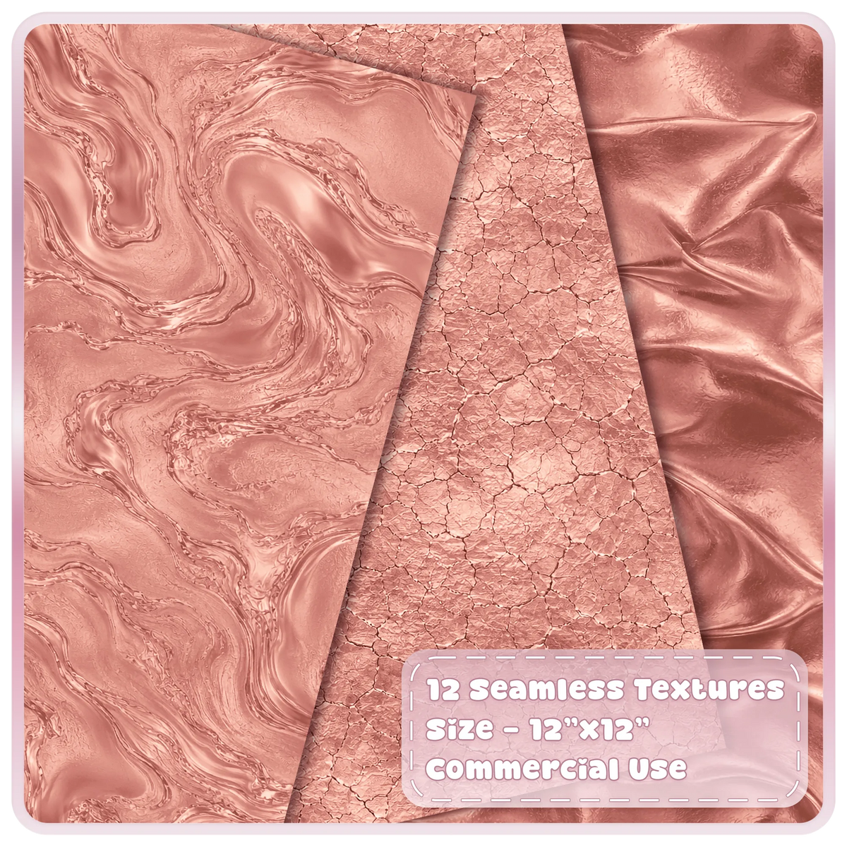 Rose gold marble digital paper with cracked pink metallic texture and shiny folded rose gold foil backgrounds