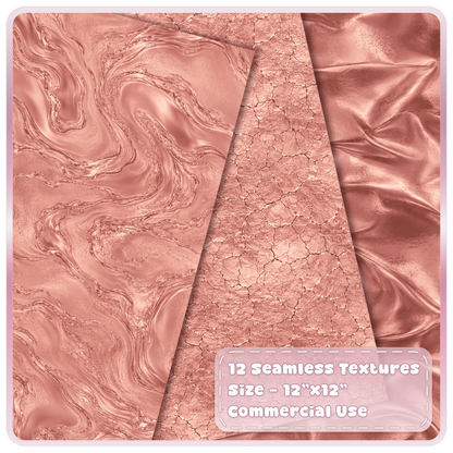 Rose gold marble digital paper with cracked pink metallic texture and shiny folded rose gold foil backgrounds