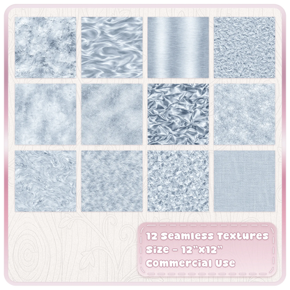 Collection of 12 sterling silver seamless metallic JPG digital papers with silver foil, satin, marble and distressed textures
