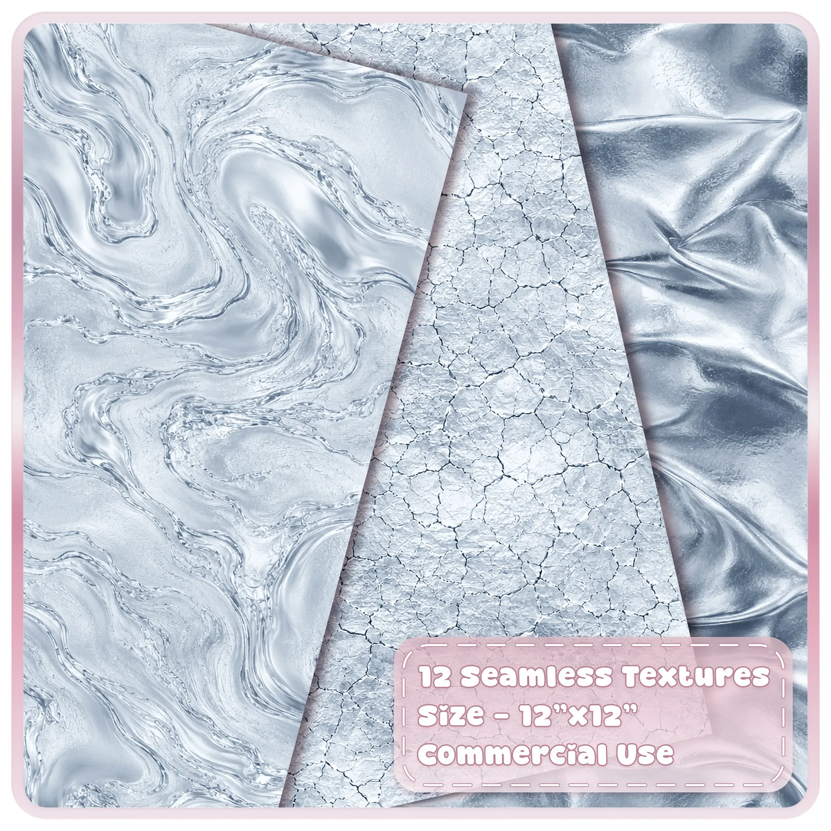Sterling silver marble digital paper with cracked metallic texture and shiny folded silver foil backgrounds
