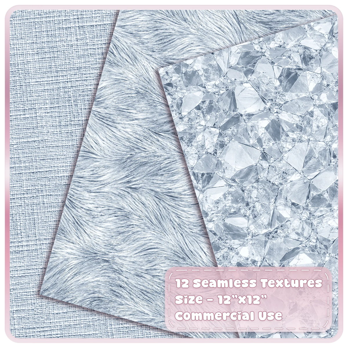 Silver metallic digital papers featuring woven linen, flowing brushed metal and reflective crystal textures