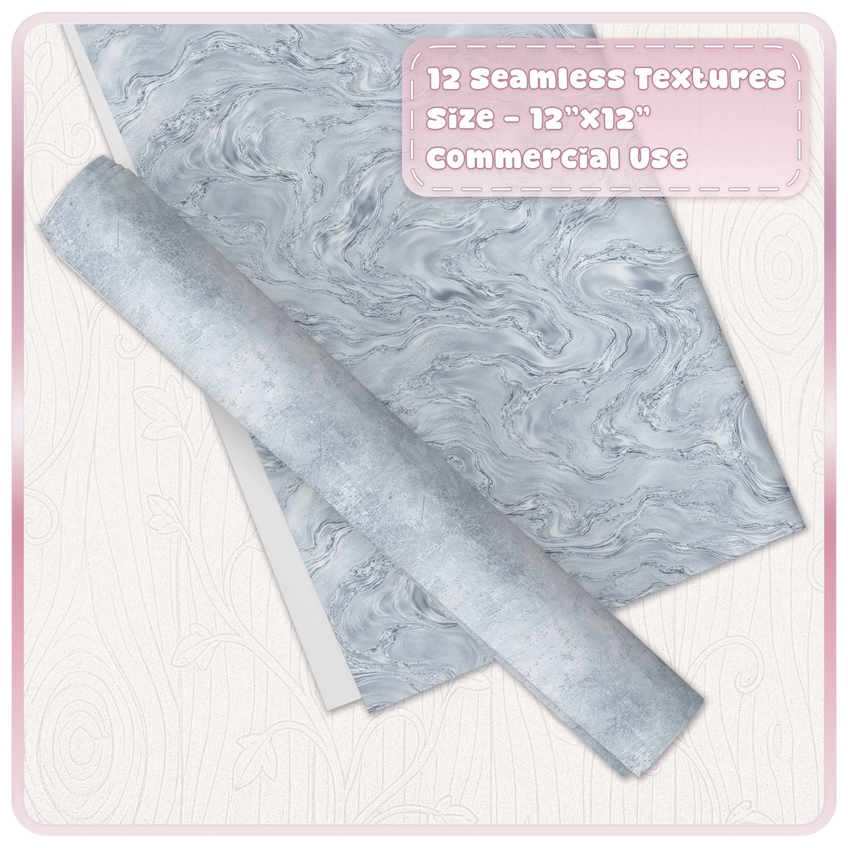 Seamless sterling silver marble digital paper with rolled distressed silver metallic texture for scrapbooking and design