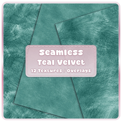 Seamless teal velvet textures and overlays bundle with smooth, brushed and plush luxury fabric designs