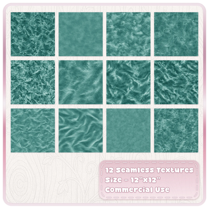 12 seamless teal velvet textures showing crushed, smooth, brushed and plush teal digital paper designs