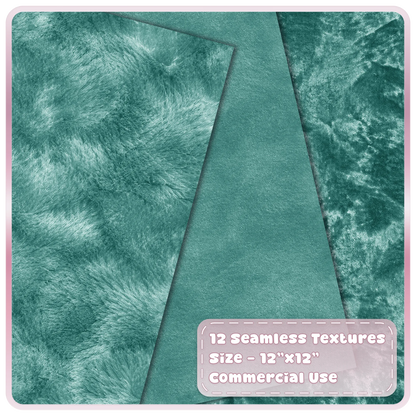 Teal seamless velvet digital papers featuring plush, smooth and crushed luxury fabric textures