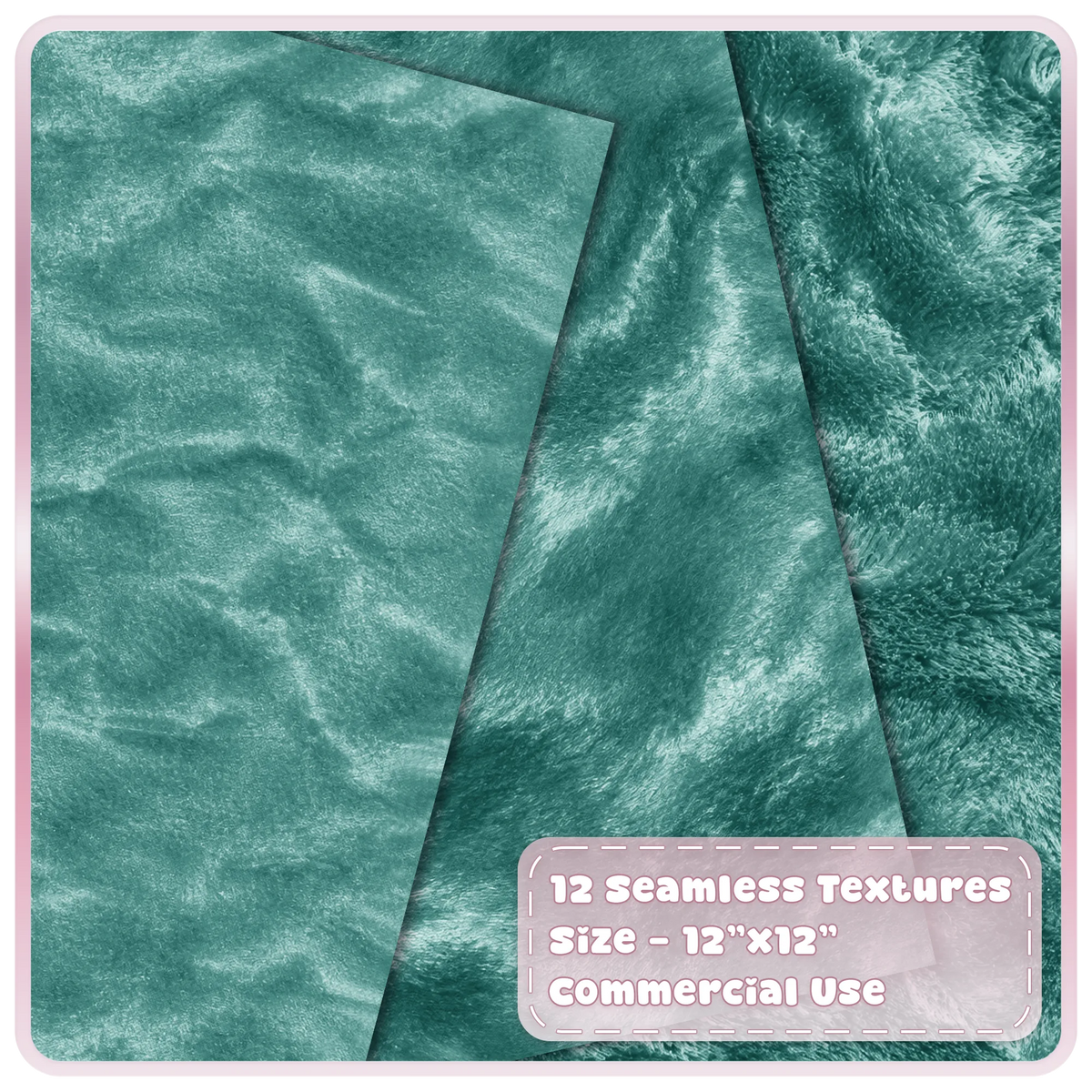 Soft teal seamless velvet textures with smooth, brushed and plush fabric surfaces for digital design