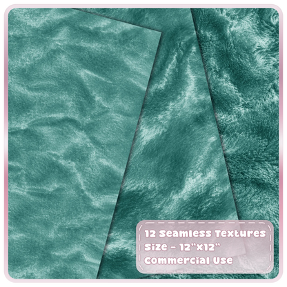 Soft teal seamless velvet textures with smooth, brushed and plush fabric surfaces for digital design