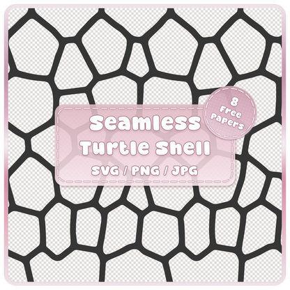Seamless turtle shell pattern SVG PNG JPG digital download with black reptile shell design and 8 colour examples
