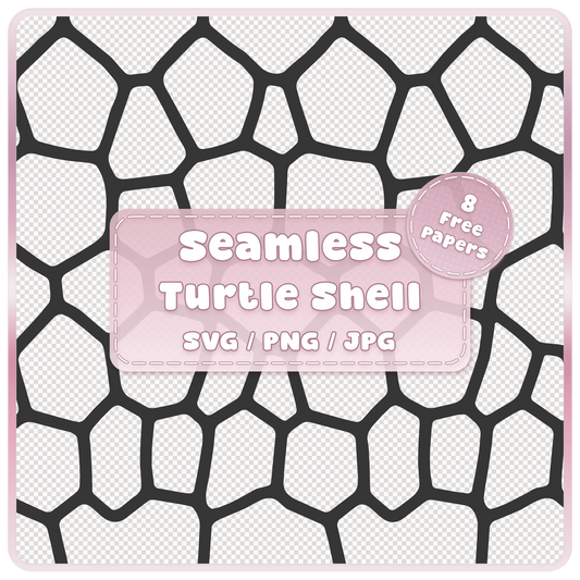 Seamless turtle shell pattern SVG PNG JPG digital download with black reptile shell design and 8 colour examples