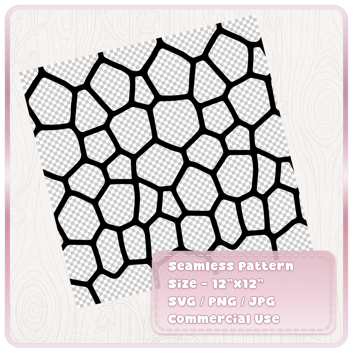 Black seamless turtle shell SVG pattern on transparent background showing organic reptile shell shapes