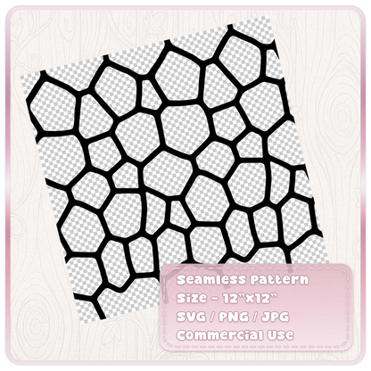 Black seamless turtle shell SVG pattern on transparent background showing organic reptile shell shapes