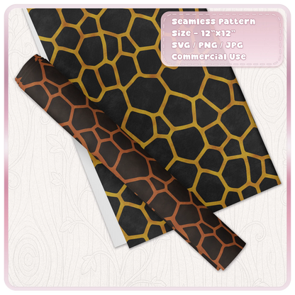 Gold and rust turtle shell seamless pattern shown on decorative paper and wrapping paper mockup