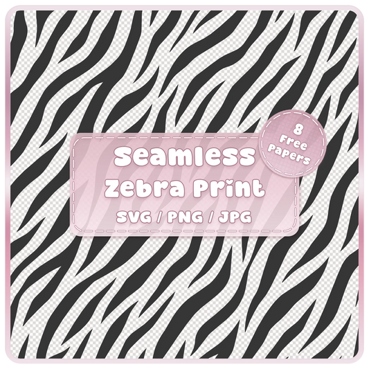 Seamless zebra print pattern SVG PNG JPG digital download with flowing black zebra stripes and 8 colour examples