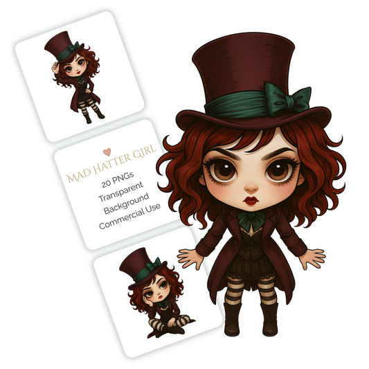 Mad Hatter Girl Clipart Pack - 20 PNGs