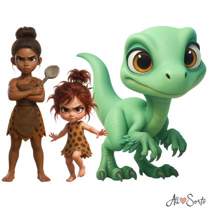 Quirky Dinosaurs & Cavemen Clipart Pack - 40 PNGs