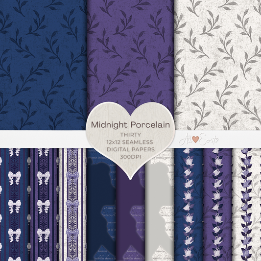 Midnight Porcelain Digital Paper Pack - 30 JPGs