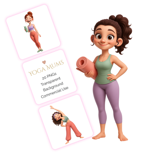Yoga Mums Clipart Pack – 20 PNGs