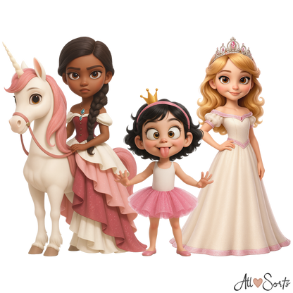 Cute Unicorns & Princesses Clipart Pack - 45 PNGs