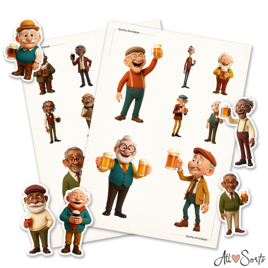 Quirky Grandpas Drinking Beer Fussy Cut Pages Digital Download