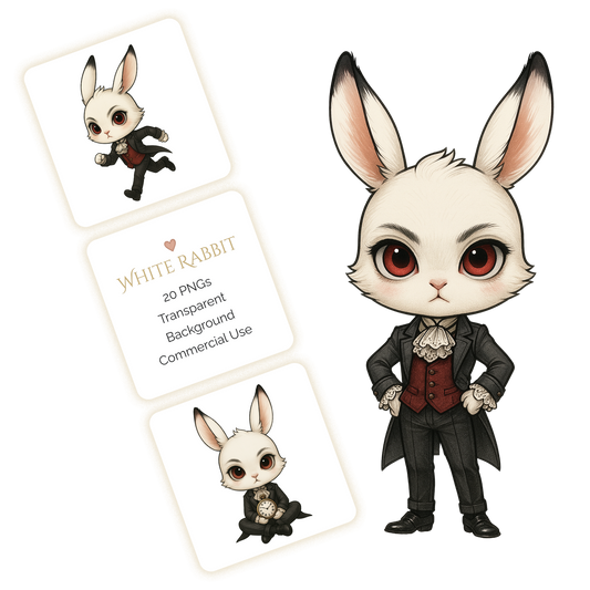White Rabbit Clipart Pack - 20 PNGs
