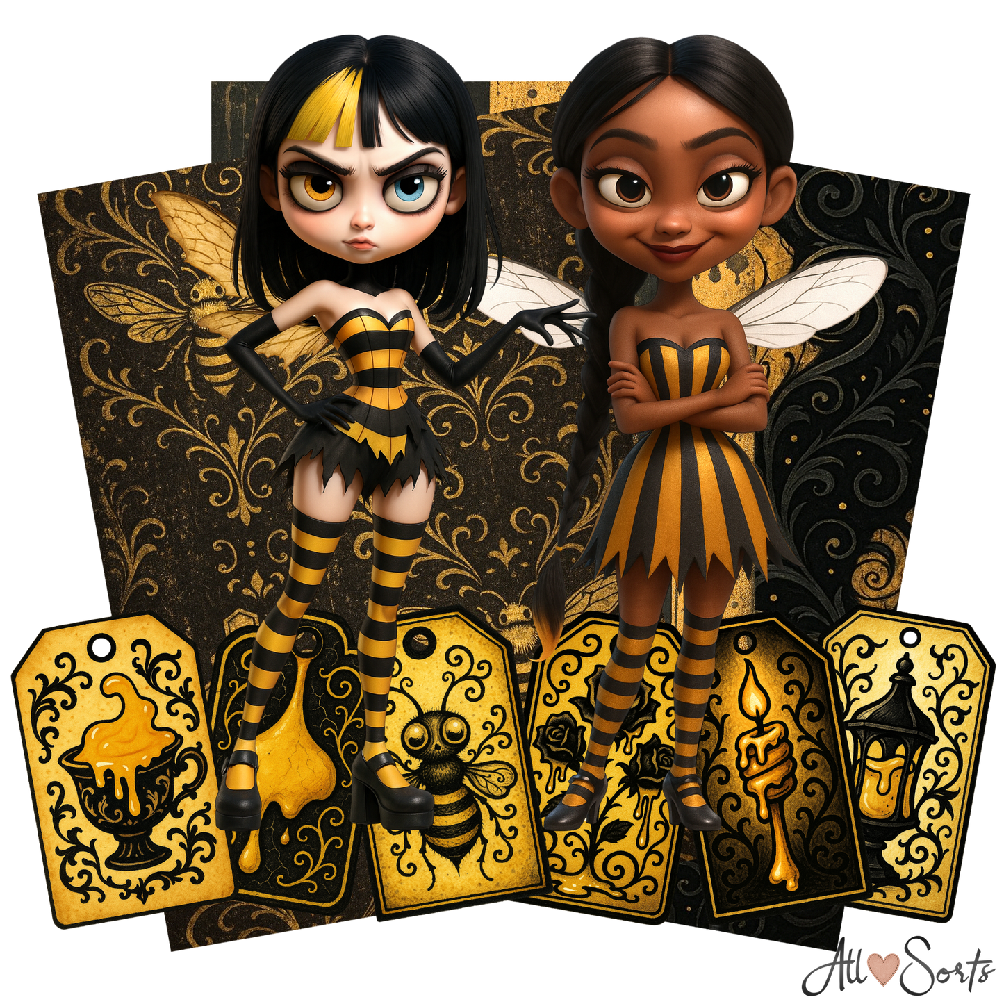Gothic Bee Women Digital Scrapbook Pack - 60 Pieces