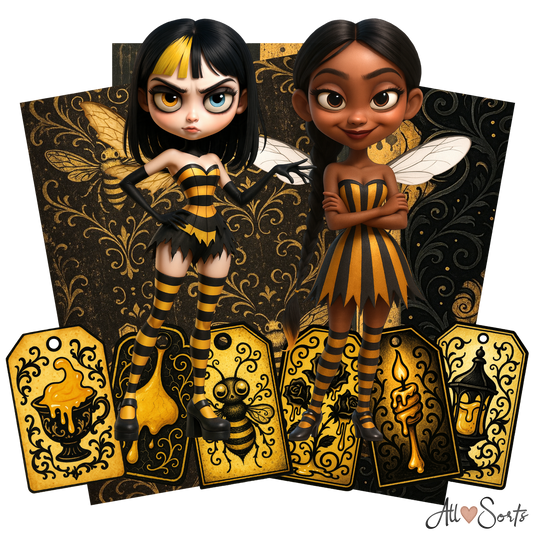 Gothic Bee Women Digital Scrapbook Pack - 60 Pieces