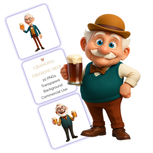 Grandpas Drinking Beer Clipart Pack - 20 PNGs