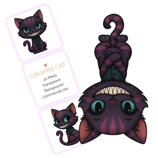 Cheshire Cat Clipart Pack - 20 PNGs