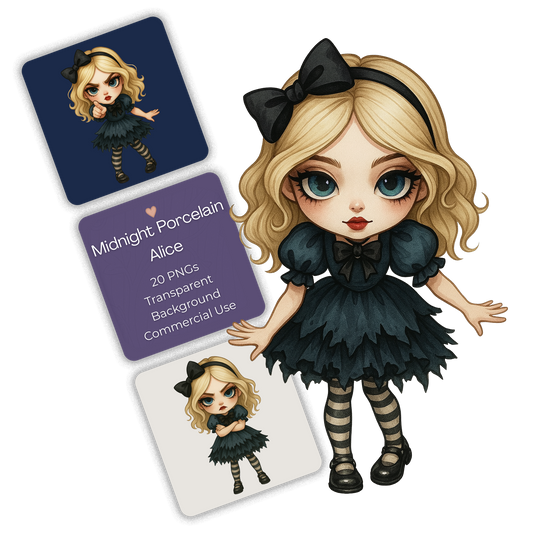 Midnight Porcelain Alice Clipart Pack - 20 PNGs