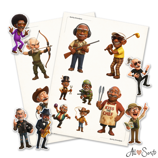 Quirky Grandpas Fussy Cut Pages Digital Download