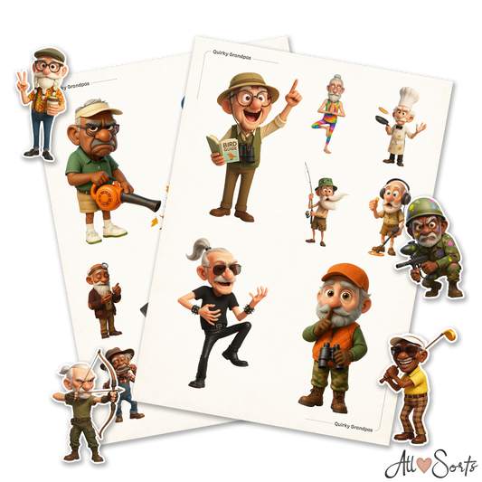 Quirky Grandpas Fussy Cut Pages Digital Download