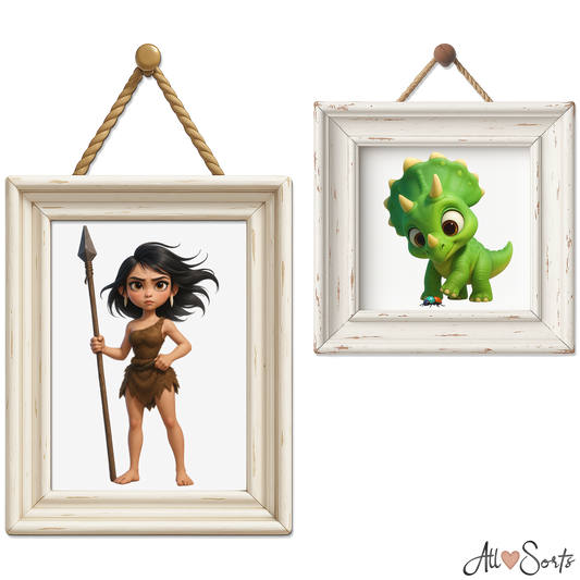 Quirky Dinosaurs & Cavemen Clipart Pack - 40 PNGs