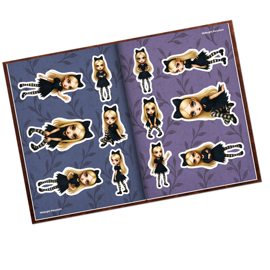 Midnight Porcelain Alice Fussy Cut Collage Pages - 12 JPGS