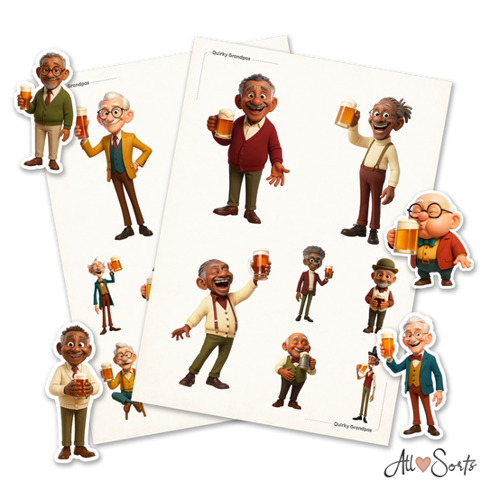 Quirky Grandpas Drinking Beer Fussy Cut Pages Digital Download