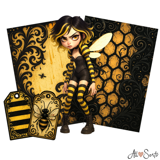 Gothic Bee Women Digital Scrapbook Pack - 60 Pieces