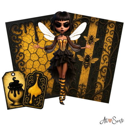Gothic Bee Women Digital Scrapbook Pack - 60 Pieces
