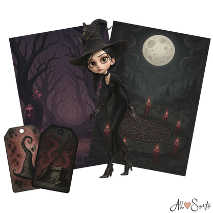 Whimsical Witches Digital Scrapbook Pack - 60 Pieces