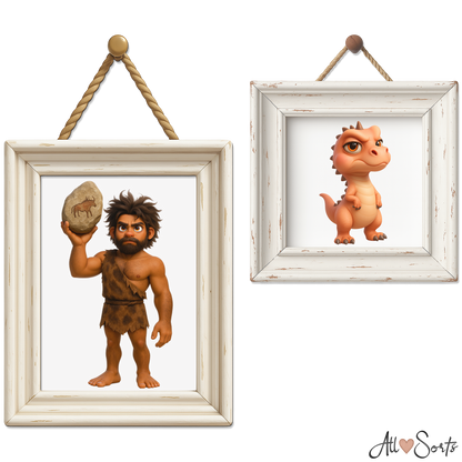 Quirky Dinosaurs & Cavemen Clipart Pack - 40 PNGs