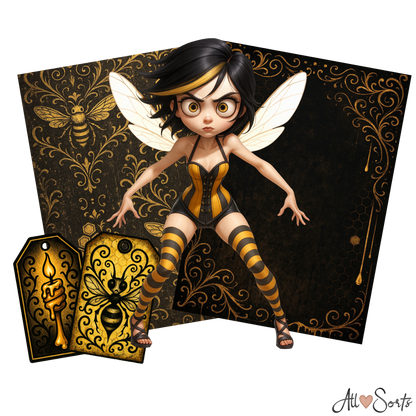 Gothic Bee Women Digital Scrapbook Pack - 60 Pieces