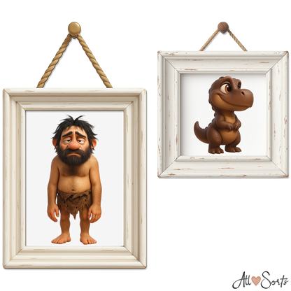 Quirky Dinosaurs & Cavemen Clipart Pack - 40 PNGs