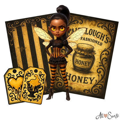 Gothic Bee Women Digital Scrapbook Pack - 60 Pieces
