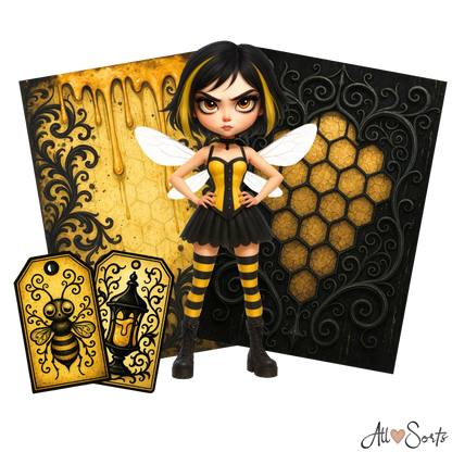 Gothic Bee Women Digital Scrapbook Pack - 60 Pieces