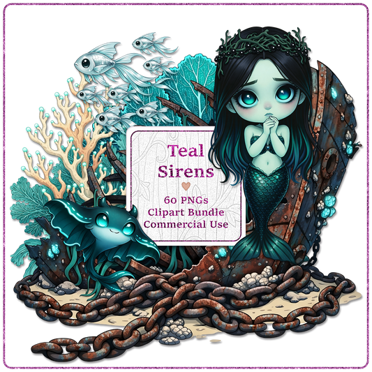 Teal Sirens Clipart Bundle 60 PNGs
