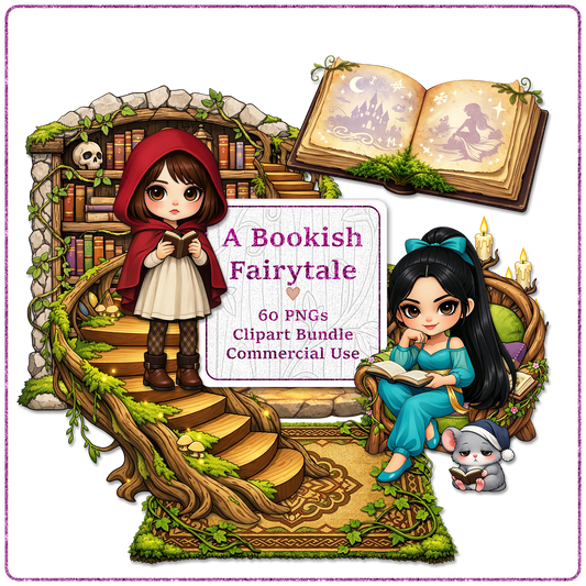 A Bookish Fairytale Clipart Bundle 60 PNGs