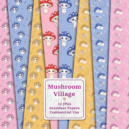 Mushroom Village Seamless Digital Paper Pack